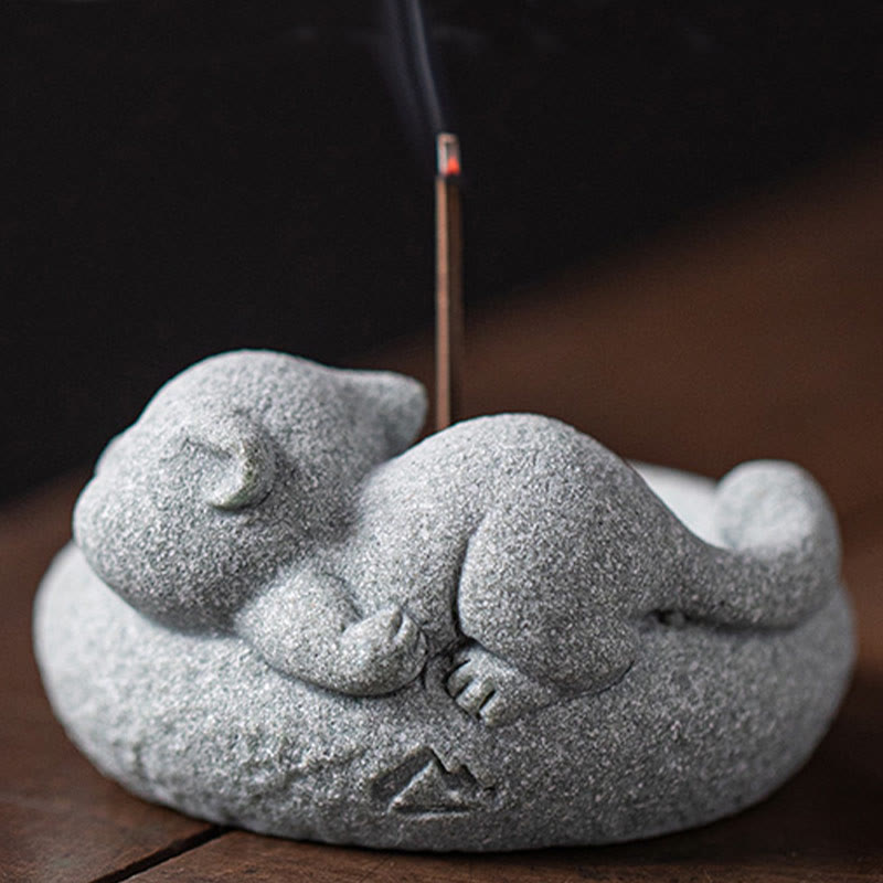 Buddha Stones Uroczy leniwy stojący kot uzdrawiający kadzielnica dekoracja biurka - image 25