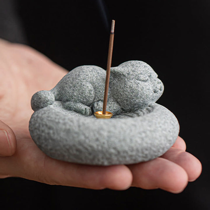 Buddha Stones Uroczy leniwy stojący kot uzdrawiający kadzielnica dekoracja biurka - image 21