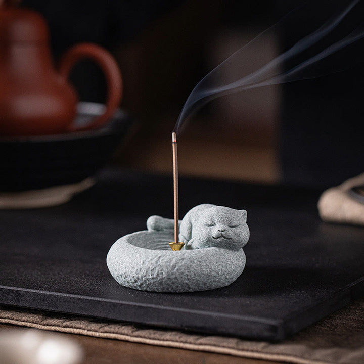 Buddha Stones Uroczy leniwy stojący kot uzdrawiający kadzielnica dekoracja biurka - image 15