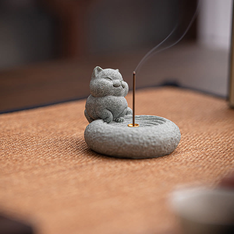 Buddha Stones Uroczy leniwy stojący kot uzdrawiający kadzielnica dekoracja biurka - image 4