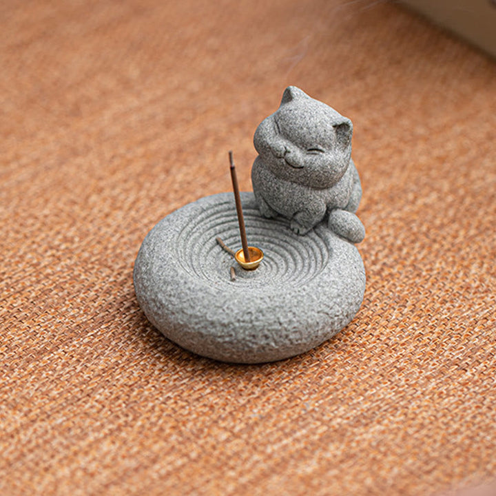 Buddha Stones Uroczy leniwy stojący kot uzdrawiający kadzielnica dekoracja biurka - image 5