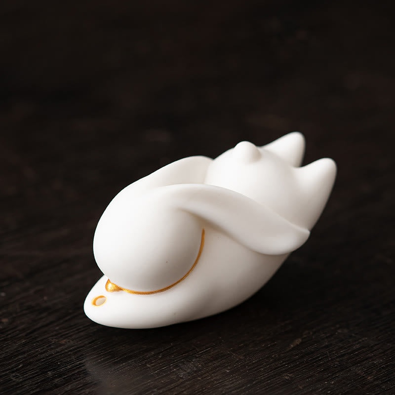 Buddha Stones Latający Królik Bambusowa Mata Uzdrawiająca Ceramiczna Kadzielnica Dekoracja Biurka