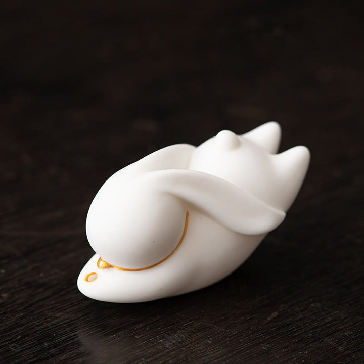 Buddha Stones Latający Królik Bambusowa Mata Uzdrawiająca Ceramiczna Kadzielnica Dekoracja Biurka