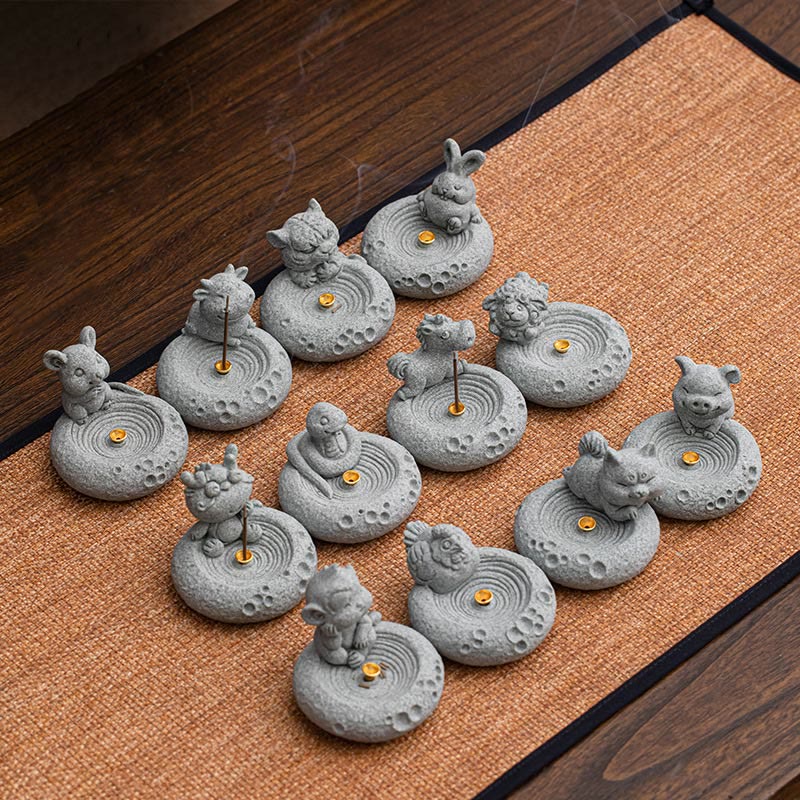 Buddha Stones Chiński Zodiak Uzdrawiający Kadzidło Palnik Dekoracja Biurka