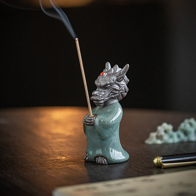 Buddha Stones Modlący się Król Smoków Podstawa Lotosu Fu Charakter Ceramiczny Uzdrawiający Kadzielnica Dekoracja Biurka