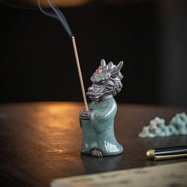Buddha Stones Modlący się Król Smoków Podstawa Lotosu Fu Charakter Ceramiczny Uzdrawiający Kadzielnica Dekoracja Biurka