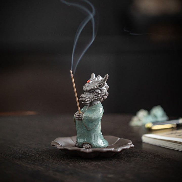 Buddha Stones Modlący się Król Smoków Podstawa Lotosu Fu Charakter Ceramiczny Uzdrawiający Kadzielnica Dekoracja Biurka