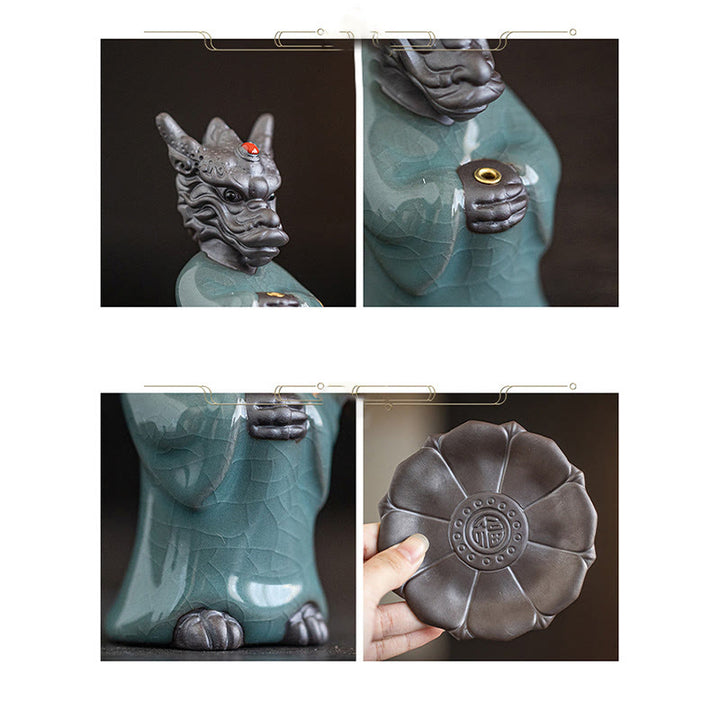 Buddha Stones Modlący się Król Smoków Podstawa Lotosu Fu Charakter Ceramiczny Uzdrawiający Kadzielnica Dekoracja Biurka