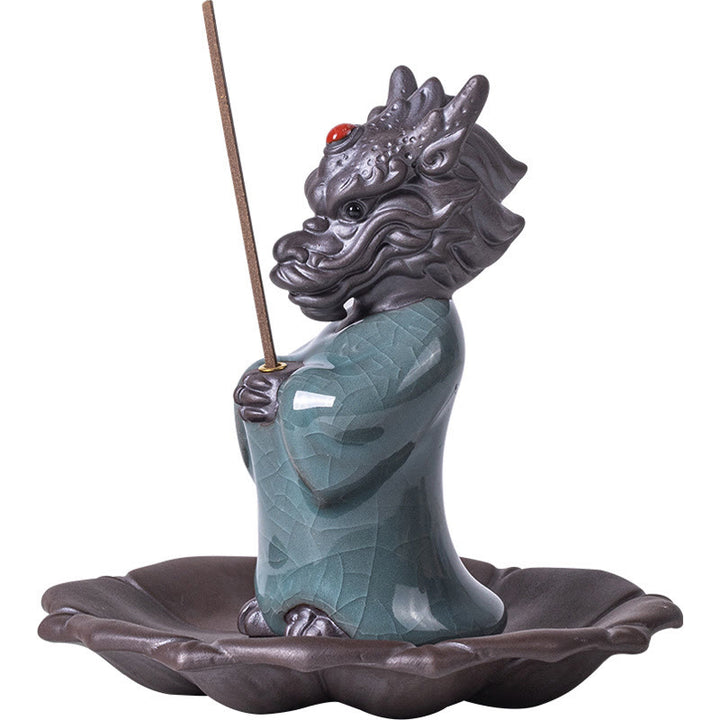 Buddha Stones Modlący się Król Smoków Podstawa Lotosu Fu Charakter Ceramiczny Uzdrawiający Kadzielnica Dekoracja Biurka