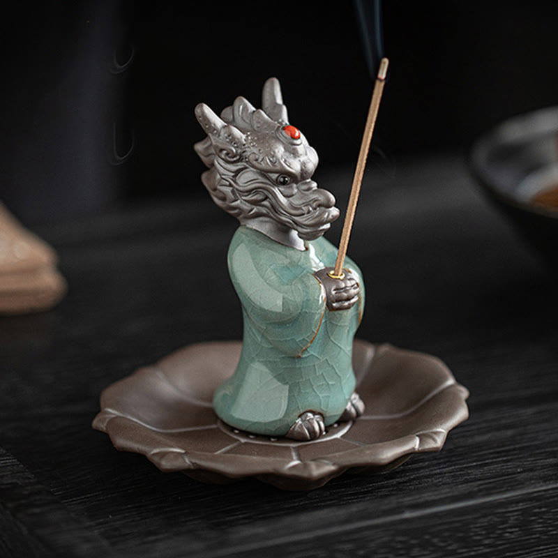 Buddha Stones Modlący się Król Smoków Podstawa Lotosu Fu Charakter Ceramiczny Uzdrawiający Kadzielnica Dekoracja Biurka