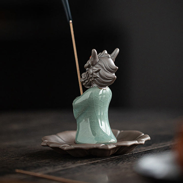 Buddha Stones Modlący się Król Smoków Podstawa Lotosu Fu Charakter Ceramiczny Uzdrawiający Kadzielnica Dekoracja Biurka
