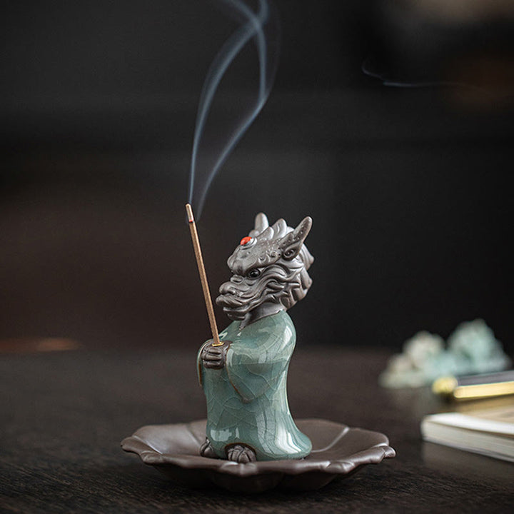 Buddha Stones Modlący się Król Smoków Podstawa Lotosu Fu Charakter Ceramiczny Uzdrawiający Kadzielnica Dekoracja Biurka