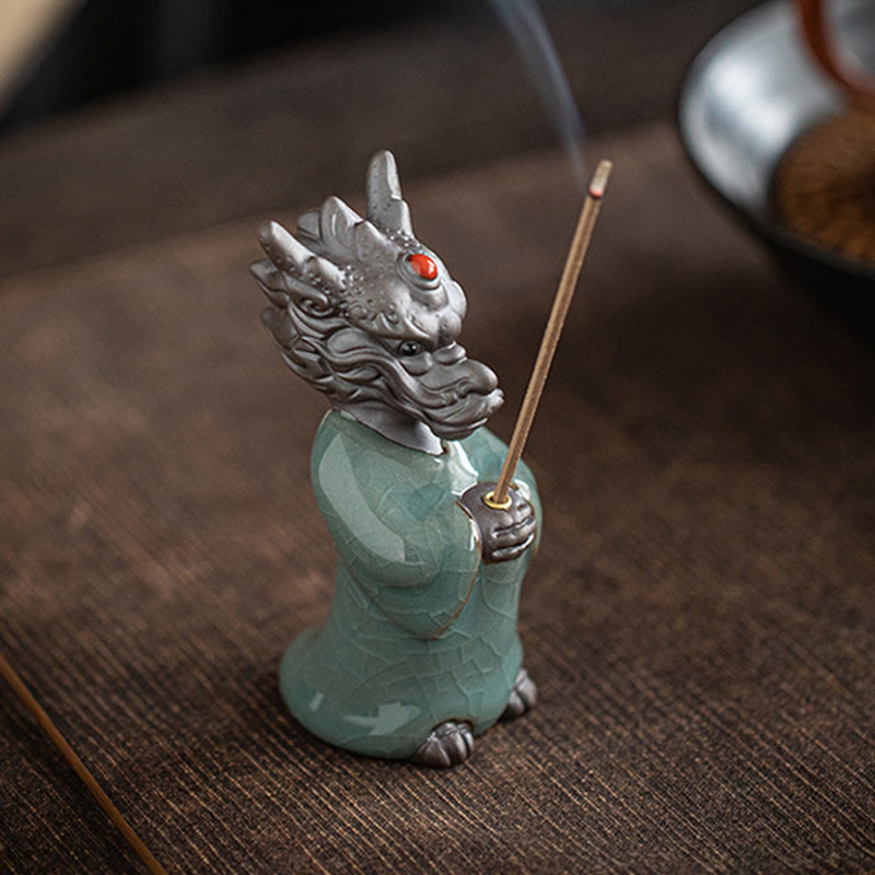 Buddha Stones Modlący się Król Smoków Podstawa Lotosu Fu Charakter Ceramiczny Uzdrawiający Kadzielnica Dekoracja Biurka