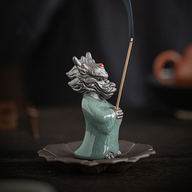 Buddha Stones Modlący się Król Smoków Podstawa Lotosu Fu Charakter Ceramiczny Uzdrawiający Kadzielnica Dekoracja Biurka