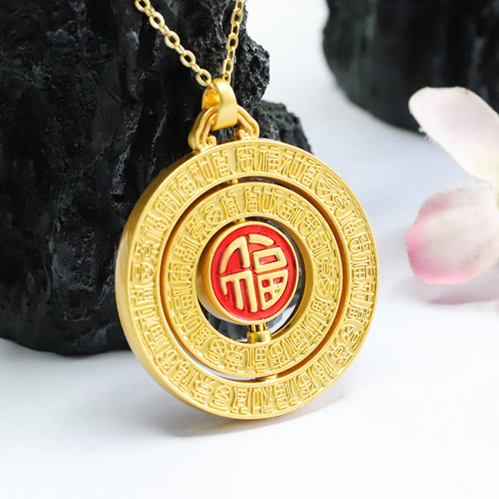 Buddha Stones Hetian Jade Sto Błogosławieństw Fu Charakter Szczęście Obrotowy Naszyjnik Wisiorek