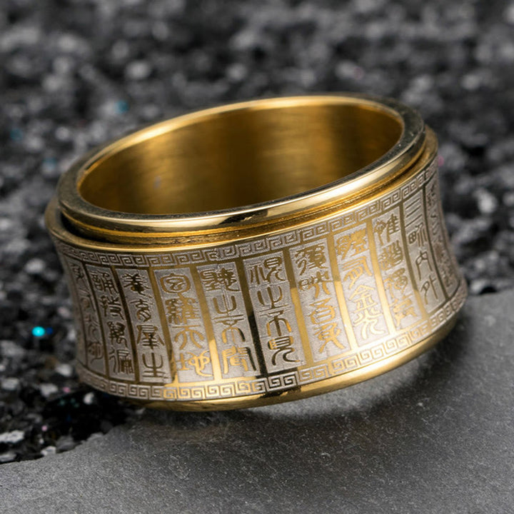 Buddha Stones Tybetański Skrypt Pieczęci Złote Światło Mantra Tytanowa Stalowa Pierścień Wagi Spinner