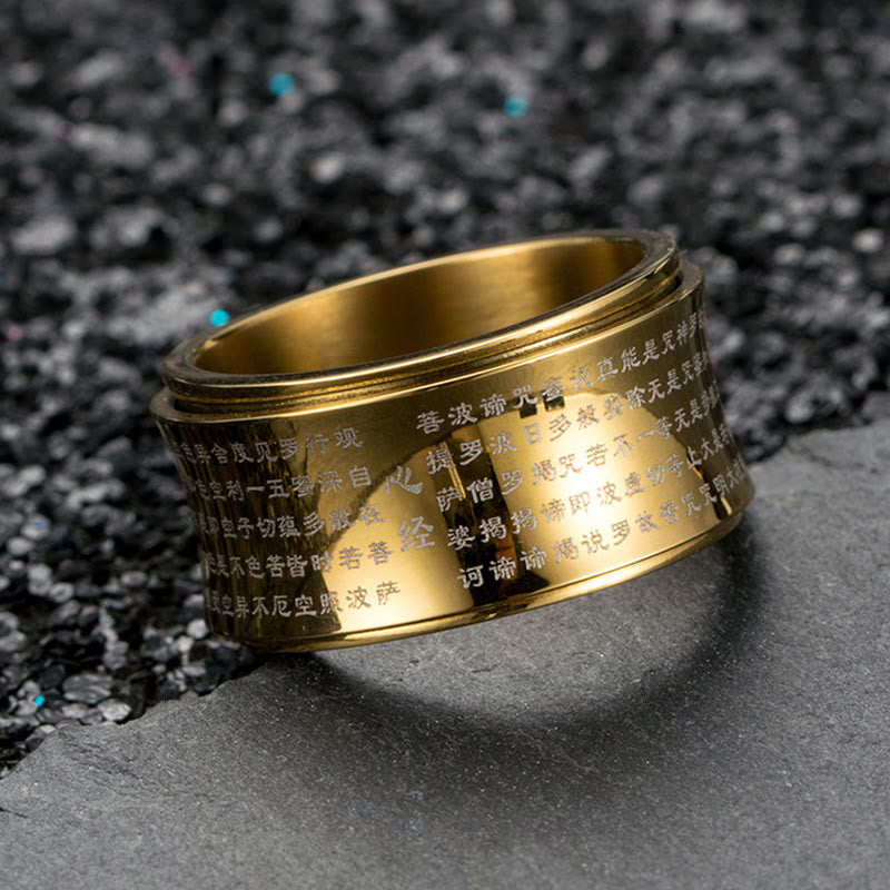 Buddha Stones Tybetańskie Miniaturowe Pisma Sutra Serca Tytanowy Stalowy Pierścień Wagi Spinner