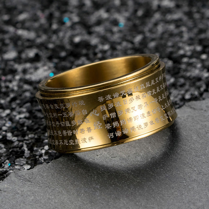 Buddha Stones Tybetańskie Miniaturowe Pisma Sutra Serca Tytanowy Stalowy Pierścień Wagi Spinner