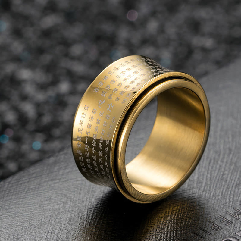 Buddha Stones Tybetańskie Miniaturowe Pisma Sutra Serca Tytanowy Stalowy Pierścień Wagi Spinner