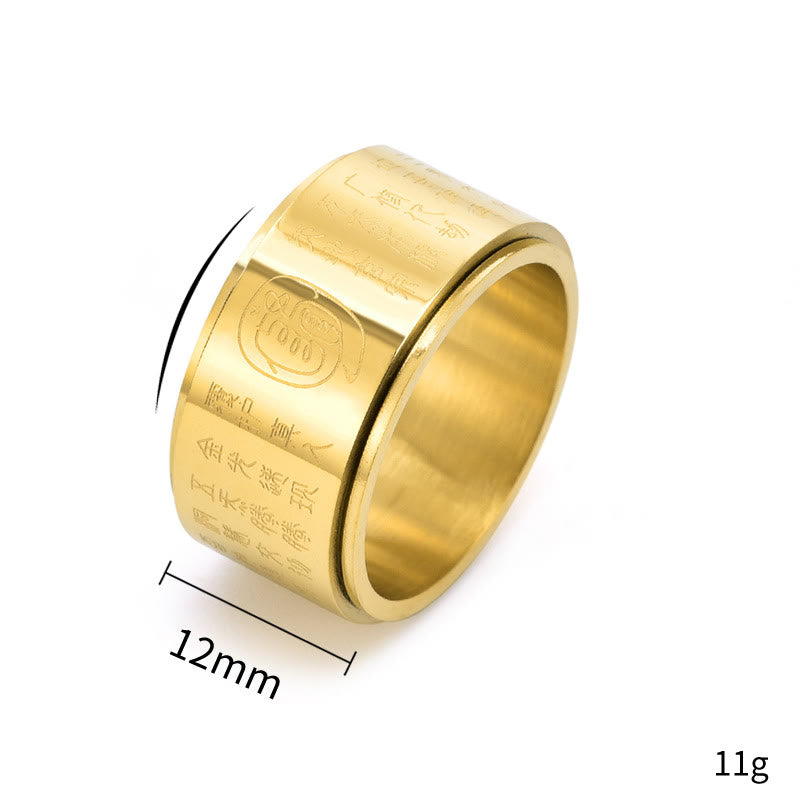 Buddha Stones Tybetańskie Złote Światło Mantra Tytanowa Stal Gładka Powierzchnia Spinner Balance Ring