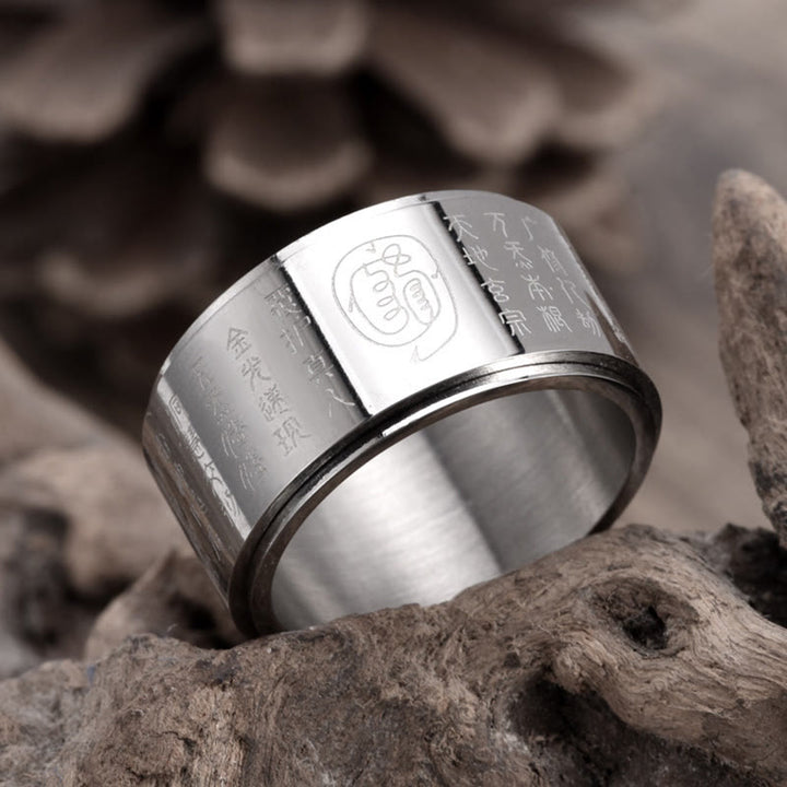 Buddha Stones Tybetańskie Złote Światło Mantra Tytanowa Stal Gładka Powierzchnia Spinner Balance Ring