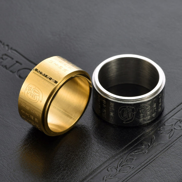 Buddha Stones Tybetańskie Złote Światło Mantra Tytanowa Stal Gładka Powierzchnia Spinner Balance Ring