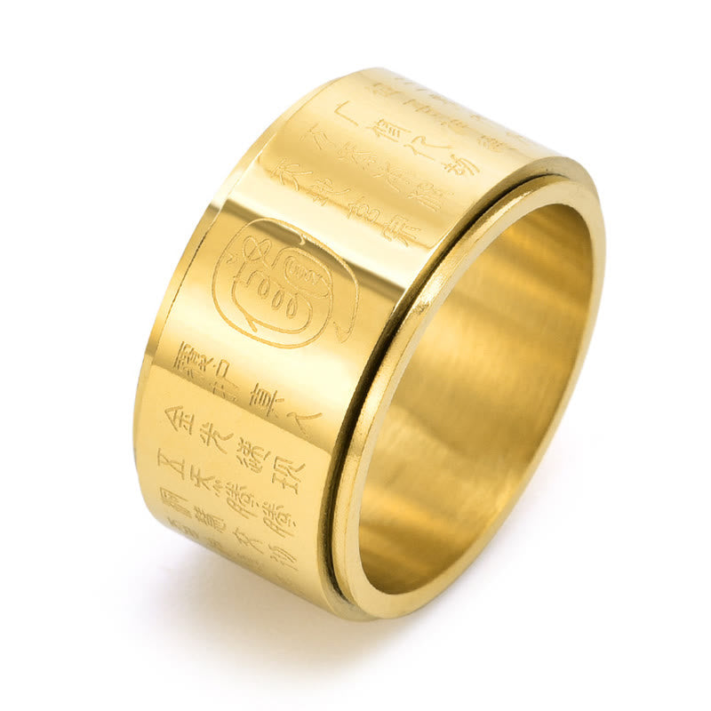 Buddha Stones Tybetańskie Złote Światło Mantra Tytanowa Stal Gładka Powierzchnia Spinner Balance Ring