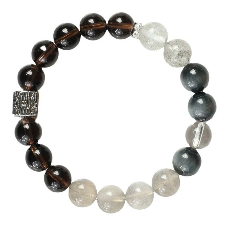 Buddha Stones Czarny Obsydian Czarny Rutilated Quartz Moonstone Cube Strength