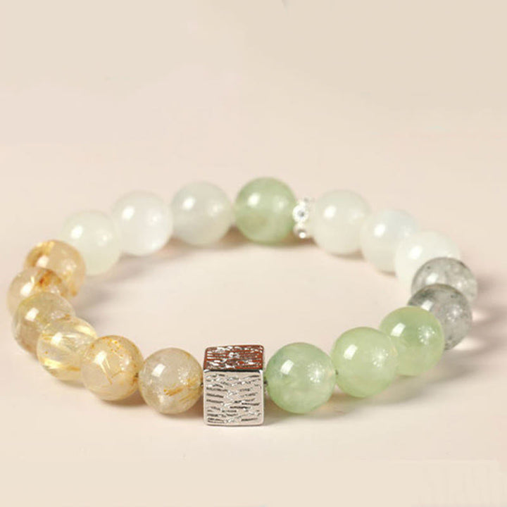 Buddha Stones Czarny Obsydian Czarny Rutilated Quartz Moonstone Cube Strength