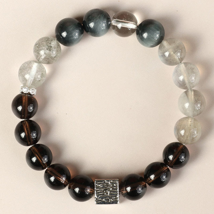 Buddha Stones Czarny Obsydian Czarny Rutilated Quartz Moonstone Cube Strength
