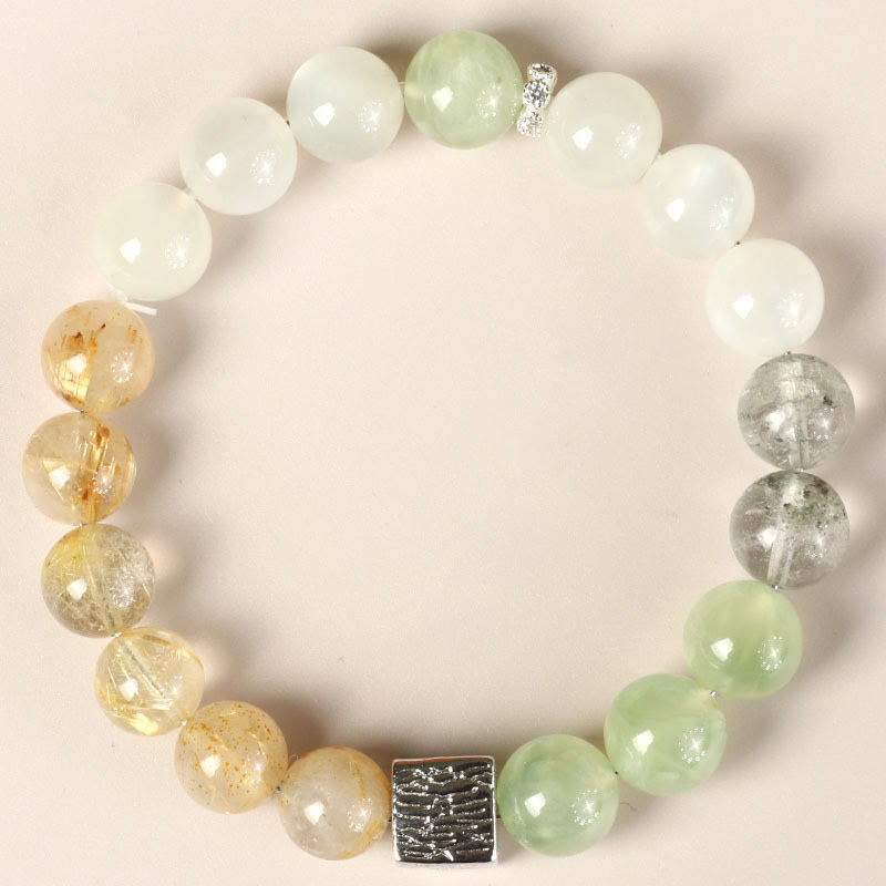 Buddha Stones Czarny Obsydian Czarny Rutilated Quartz Moonstone Cube Strength