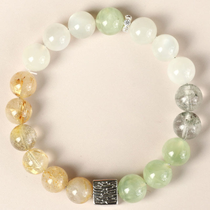 Buddha Stones Czarny Obsydian Czarny Rutilated Quartz Moonstone Cube Strength