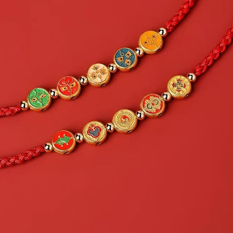 Buddha Stones Czerwony Sznur 925 Srebro Sterling Pięć Sposobów Bransoletka Połączenie Bogactwa