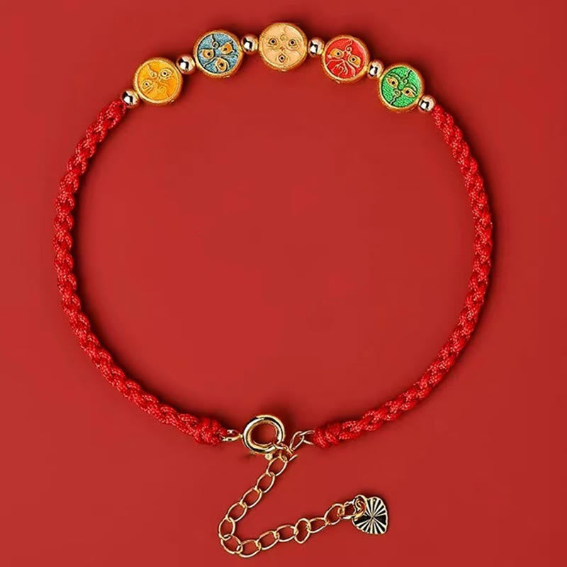 Buddha Stones Czerwony Sznur 925 Srebro Sterling Pięć Sposobów Bransoletka Połączenie Bogactwa