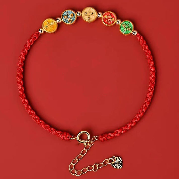 Buddha Stones Czerwony Sznur 925 Srebro Sterling Pięć Sposobów Bransoletka Połączenie Bogactwa