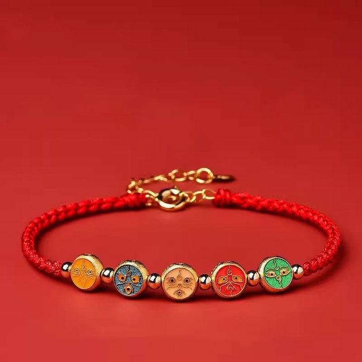 Buddha Stones Czerwony Sznur 925 Srebro Sterling Pięć Sposobów Bransoletka Połączenie Bogactwa
