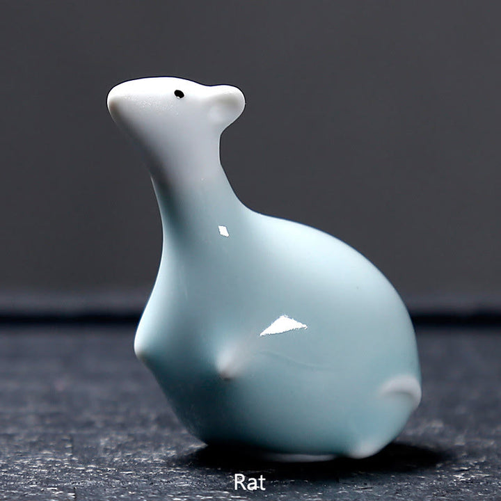 Buddha Stones Chiński Zodiak Ceramiczna Herbata Zwierzę Dom Dekoracja - Biały szczur 6,5*6,7 cm - image 19