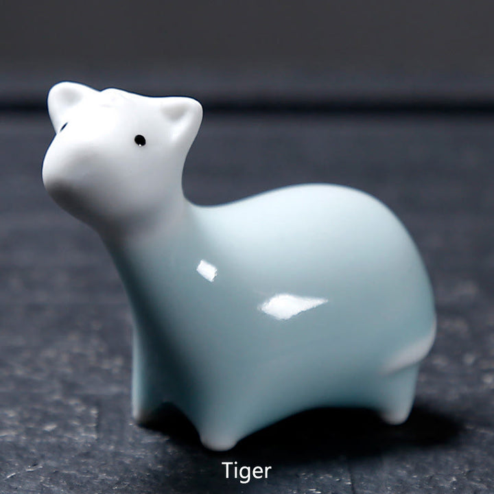 Buddha Stones Chiński Zodiak Ceramiczna Herbata Zwierzę Dom Dekoracja - Biały Tygrys 6,6*5,7 cm - image 22