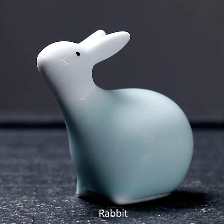 Buddha Stones Chiński Zodiak Ceramiczna Herbata Zwierzę Dom Dekoracja - Biały Królik 6,5*6,2 cm - image 23