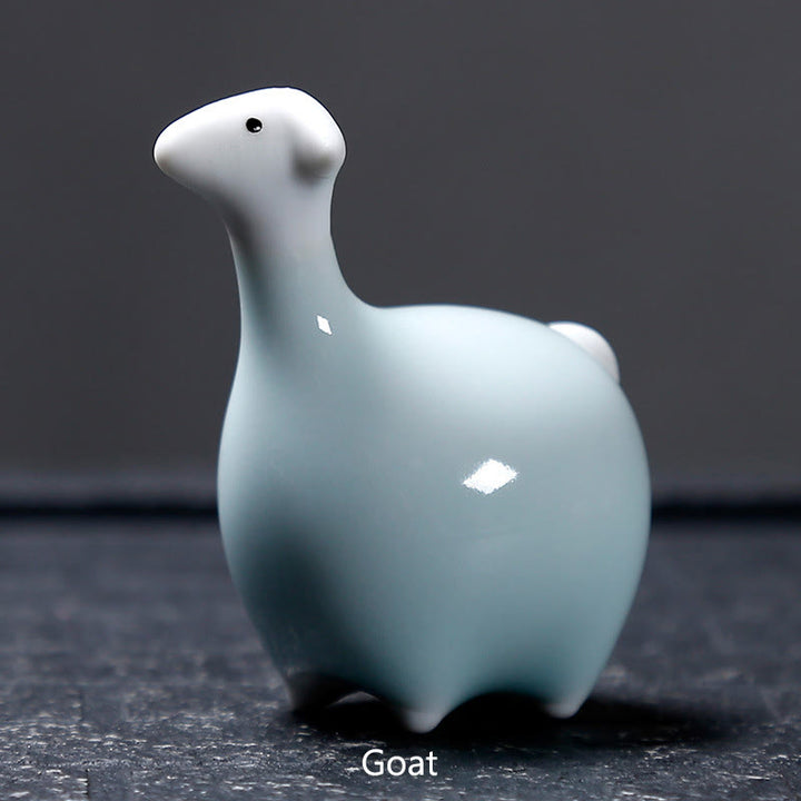Buddha Stones Chiński Zodiak Ceramiczna Herbata Zwierzę Dom Dekoracja - Biała Koza 6,7*6,8 cm - image 26