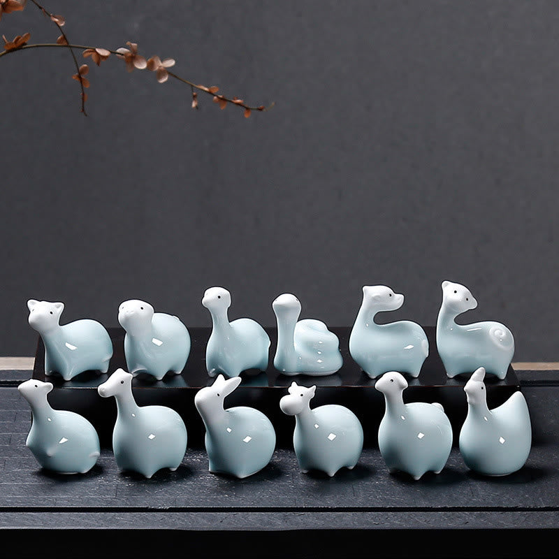Buddha Stones Chiński Zodiak Ceramiczna Herbata Zwierzę Dom Dekoracja - image 18