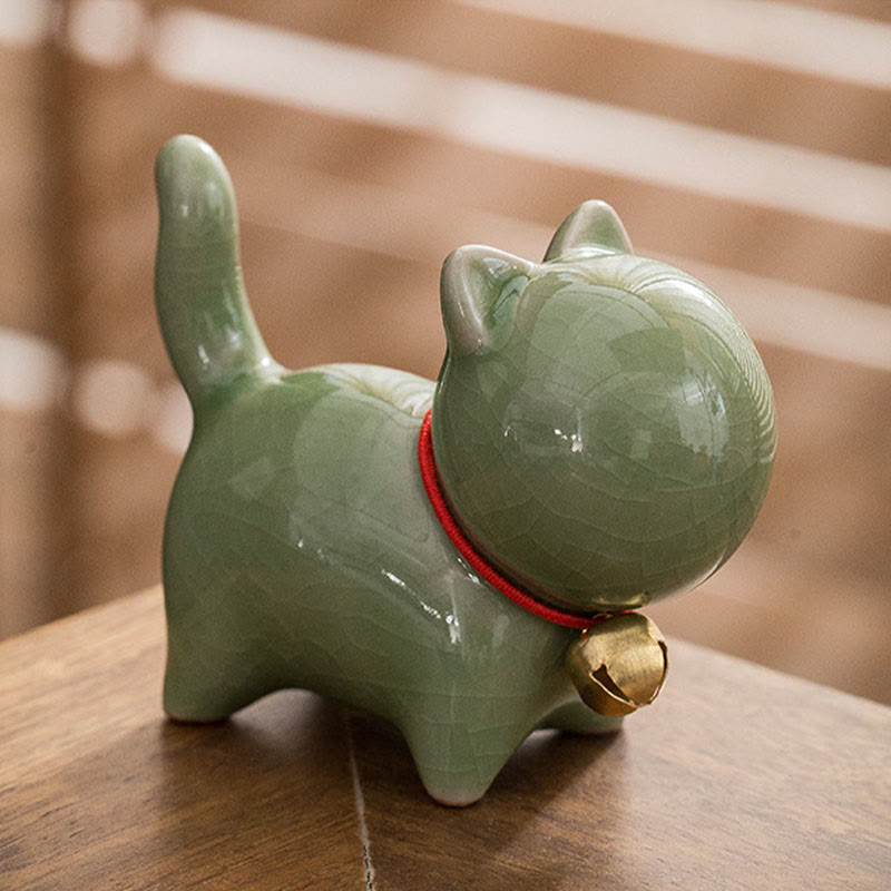 Buddha Stones Mini Słodkie Szczęśliwe Dzwonki Kot Herbata Zwierzę Ceramiczne Figurka Dekoracja Biurka Domowego - image 3