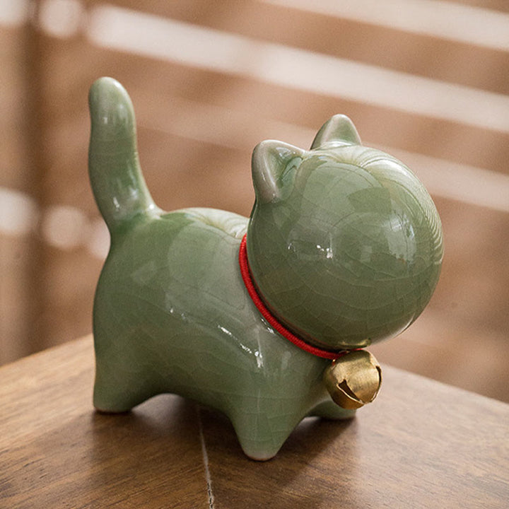 Buddha Stones Mini Słodkie Szczęśliwe Dzwonki Kot Herbata Zwierzę Ceramiczne Figurka Dekoracja Biurka Domowego - image 3