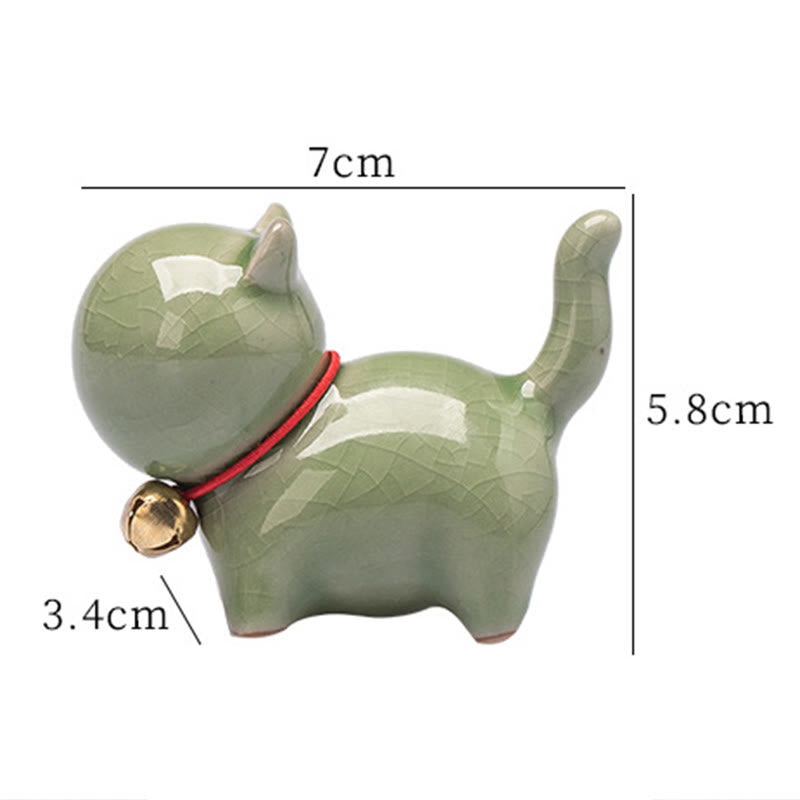 Buddha Stones Mini Słodkie Szczęśliwe Dzwonki Kot Herbata Zwierzę Ceramiczne Figurka Dekoracja Biurka Domowego - image 6
