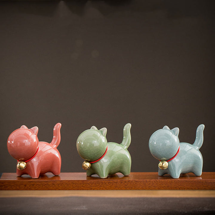 Buddha Stones Mini Słodkie Szczęśliwe Dzwonki Kot Herbata Zwierzę Ceramiczne Figurka Dekoracja Biurka Domowego - image 19