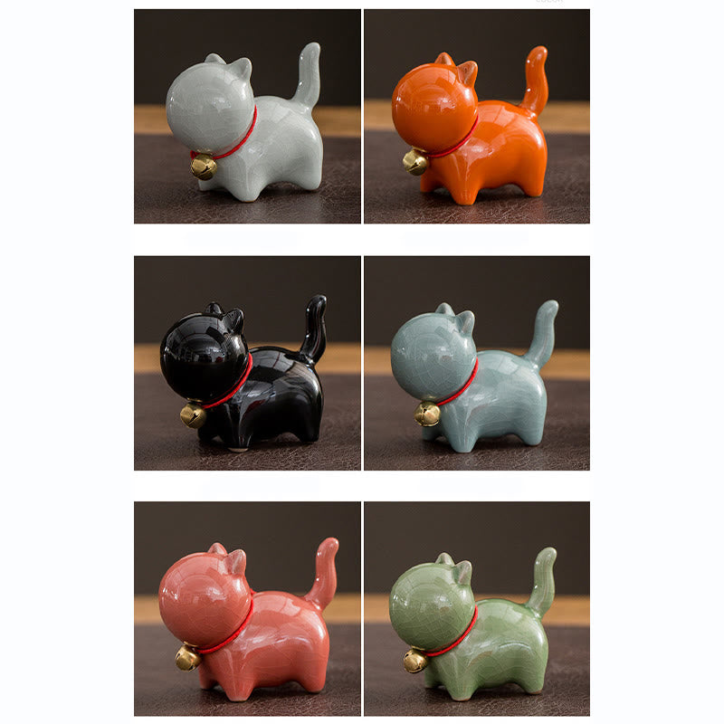 Buddha Stones Mini Słodkie Szczęśliwe Dzwonki Kot Herbata Zwierzę Ceramiczne Figurka Dekoracja Biurka Domowego - image 21
