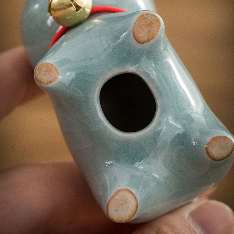 Buddha Stones Mini Słodkie Szczęśliwe Dzwonki Kot Herbata Zwierzę Ceramiczne Figurka Dekoracja Biurka Domowego - image 15