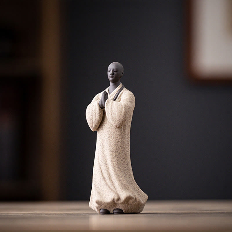 Buddha Stones Medytujący Modlący się Mnich Figurka Ceramiczna Współczucie Spokój Dekoracja Domu - Biały Mnich 5*5*13cm - image 11