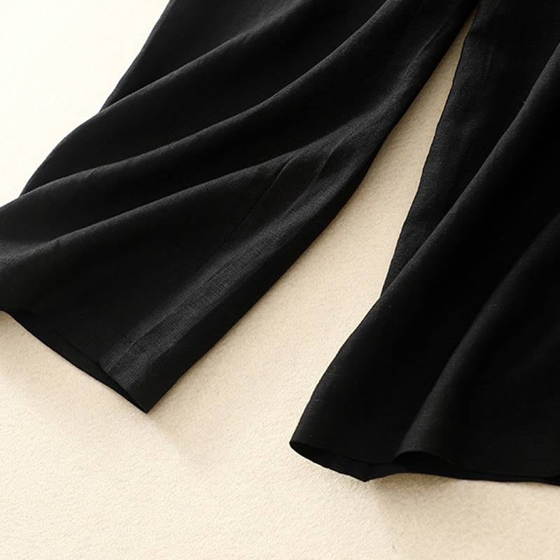 Buddha Stones Jednokolorowe Przód Guziki Tył Elastyczna Bawełna Len Spodnie Damskie Z Kieszeniami - image 35