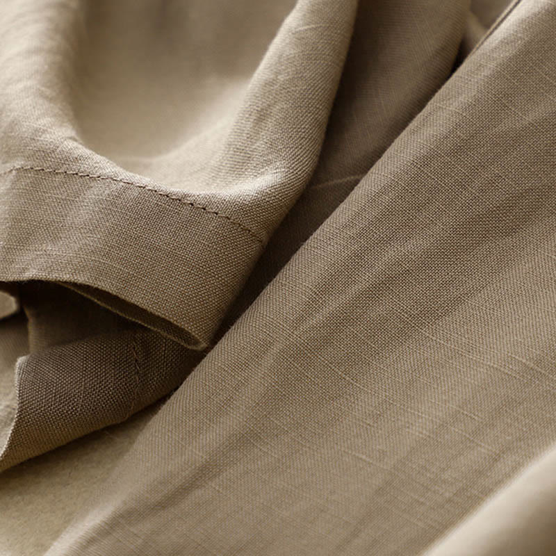 Buddha Stones Jednokolorowe Przód Guziki Tył Elastyczna Bawełna Len Spodnie Damskie Z Kieszeniami - image 22